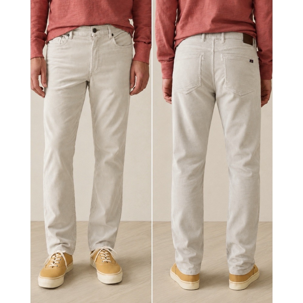 Faherty Stretch Terry Corduroy 5-Pocket Pants Men's 33x30 Egret Straight Leg